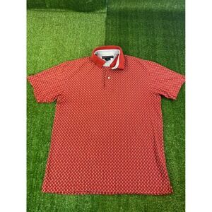 Tommy Hilfiger Mens Large Red Geometric Square‎ Print Short Sleeve Polo Shirt LG